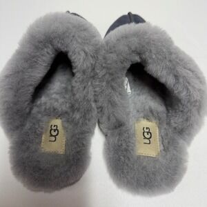 UGG Scuffette II Navy Blue Suede Sheepskin Fur Lined Slippers Womens Size 8